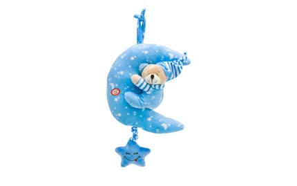 Pull-along moon-shaped instrument with a teddy bear, 23 cm.