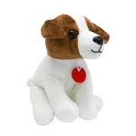 Plush sitting puppy, white-brown color, 18 cm