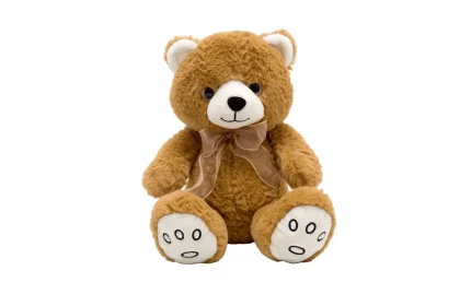 Plush sitting teddy bear with silk bow, 28 cm-1