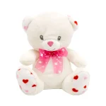 White sitting teddy bear with a bow, 18 cm