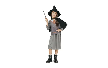 Children's witch carnival costume with a grey wing