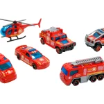 Set of fire trucks in a suitcase